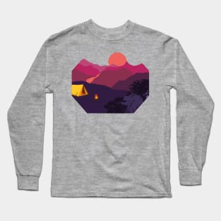 Campfire Landscape Graphic Design Long Sleeve T-Shirt